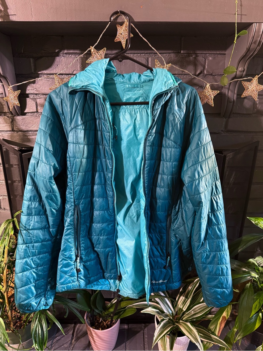 Eddie Bauer Teal Packable Quilted Hooded Puffer Jacket